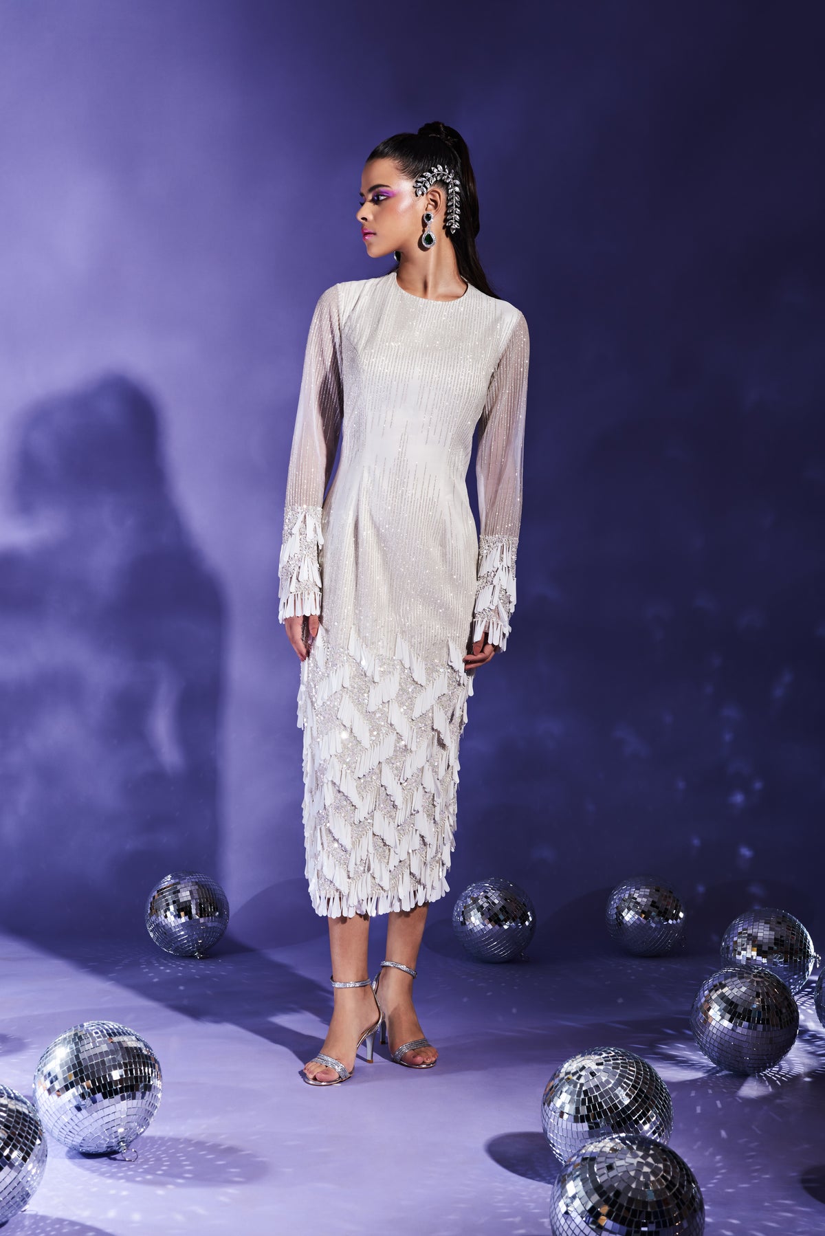 Ivory Micro-Pleated Column Dress
