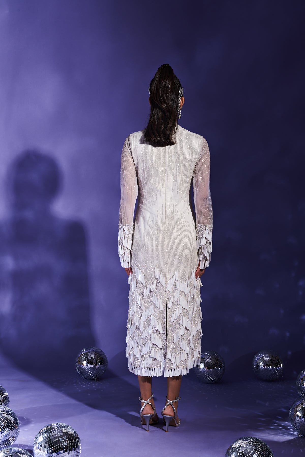 Ivory Micro-Pleated Column Dress